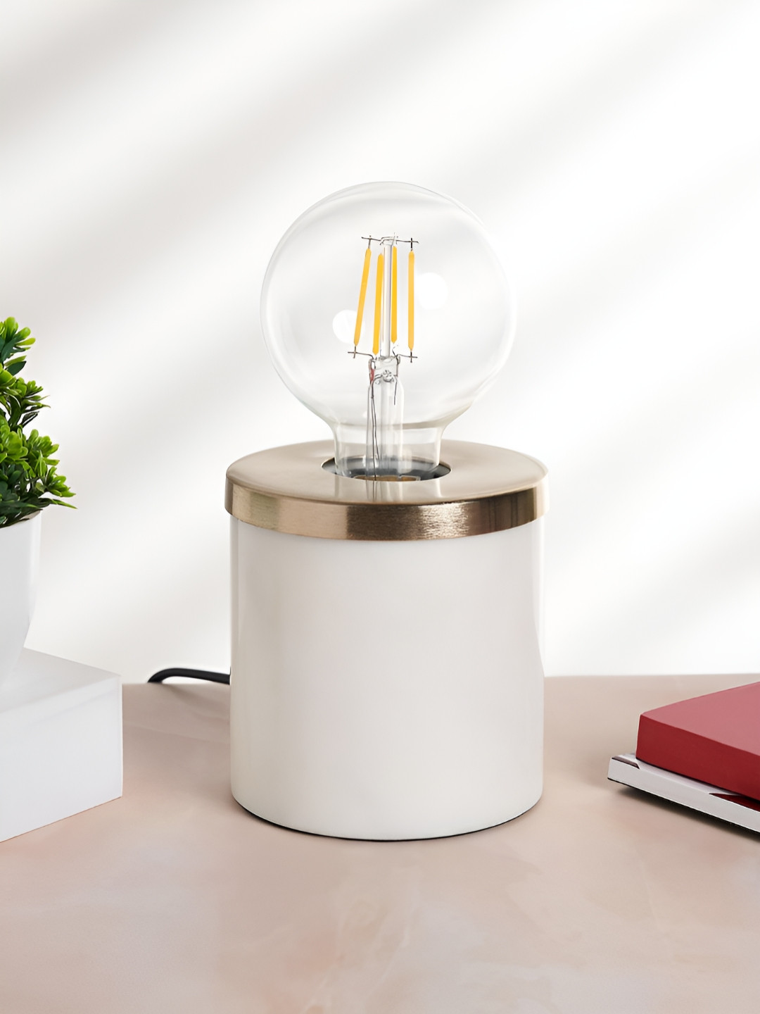 Living scapes by Pantaloons White Cotton Cylindrical Shaped Table Lamp