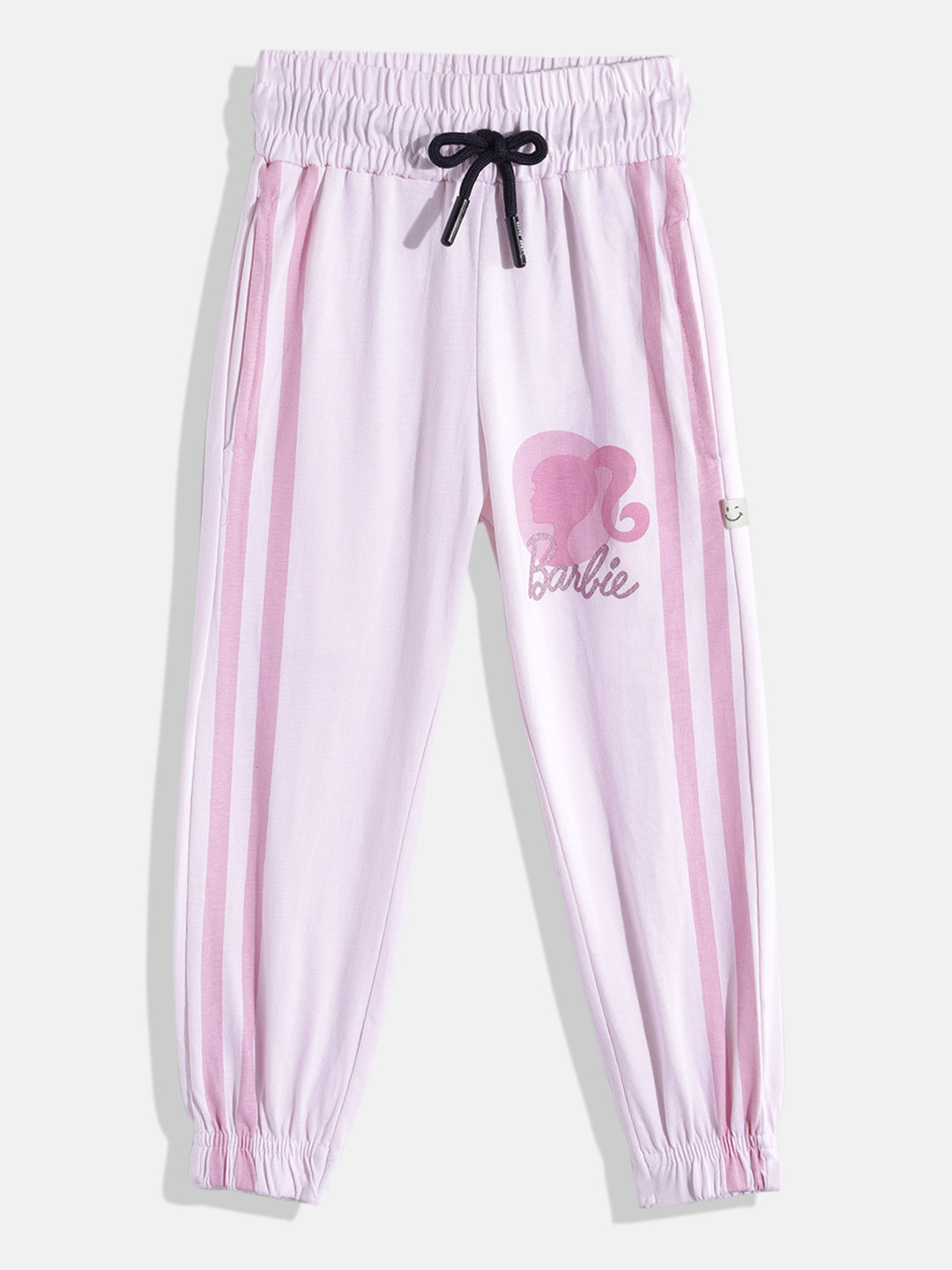 Happy Faces Girls Striped Pleated Barbie Print Pure Cotton Joggers