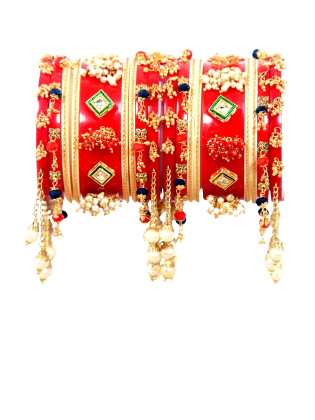 Align Set Of 2 Stone-Studded & Mother of Pearl Beaded Chuda Bangles