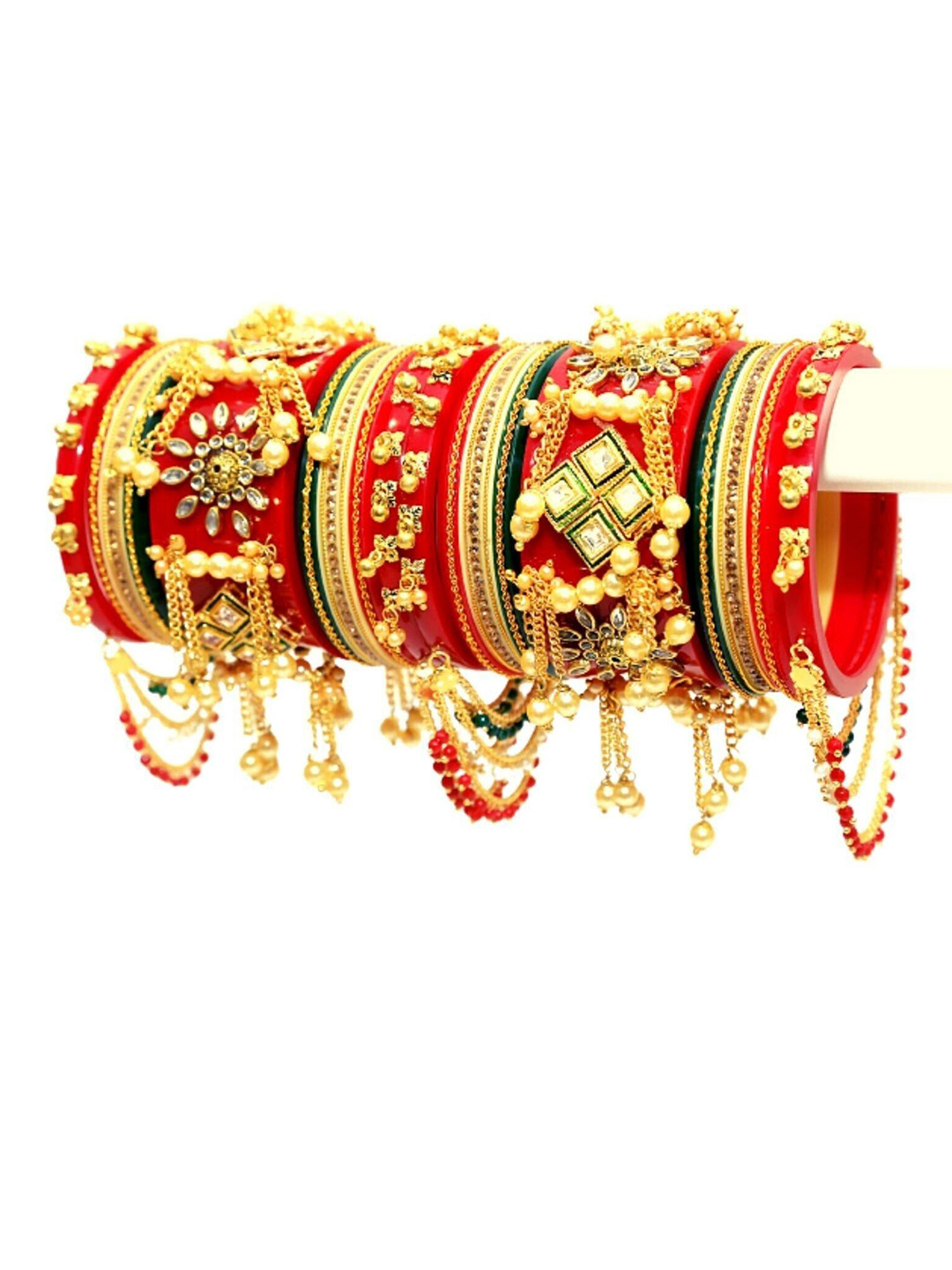 Align Set Of 2 Gold-Plated Stone Studded & Beaded Chuda Bangles