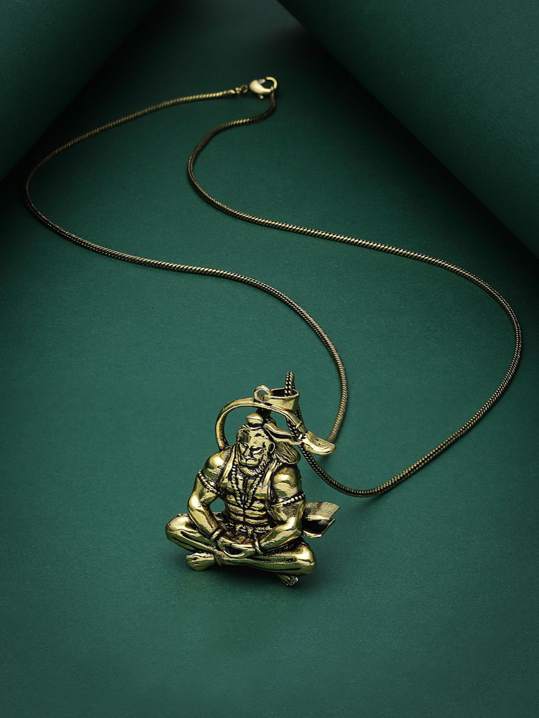 Sanjog Men Gold-Plated Lord Hanuman Pendant With Chain Spritual Statement Necklace