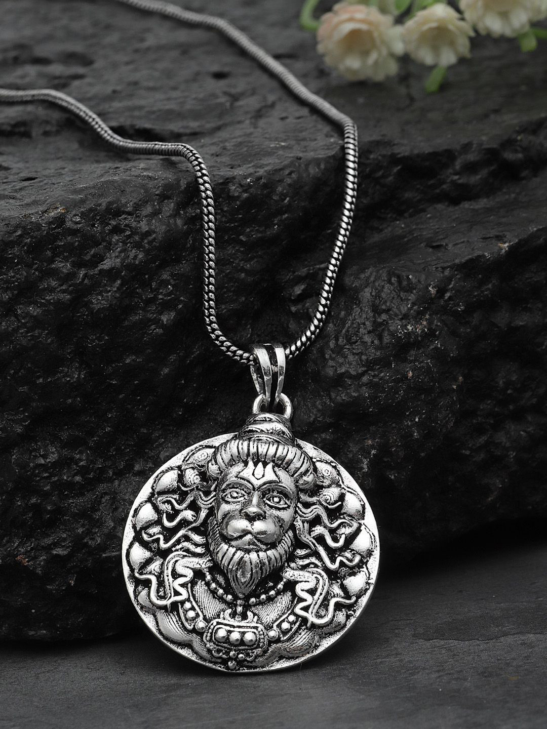 Sanjog Men Silver Plated Lord Hanuman Pendant With Chain Spritual Necklace
