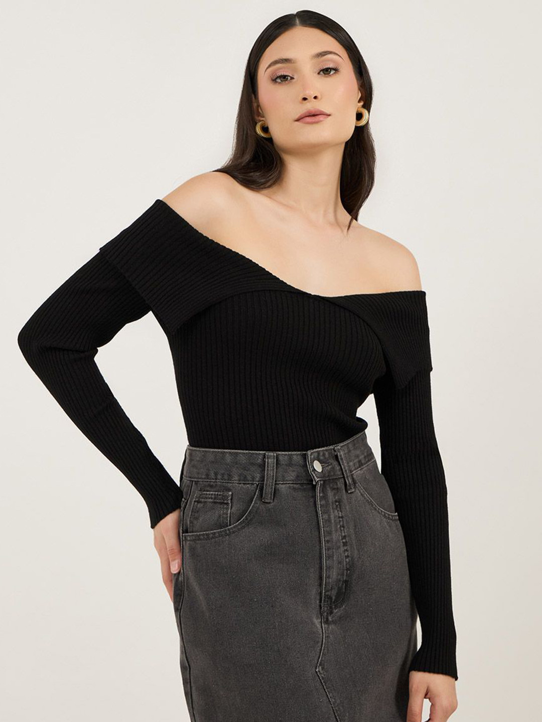 Styli Women Off Shoulder Fitted Sweater