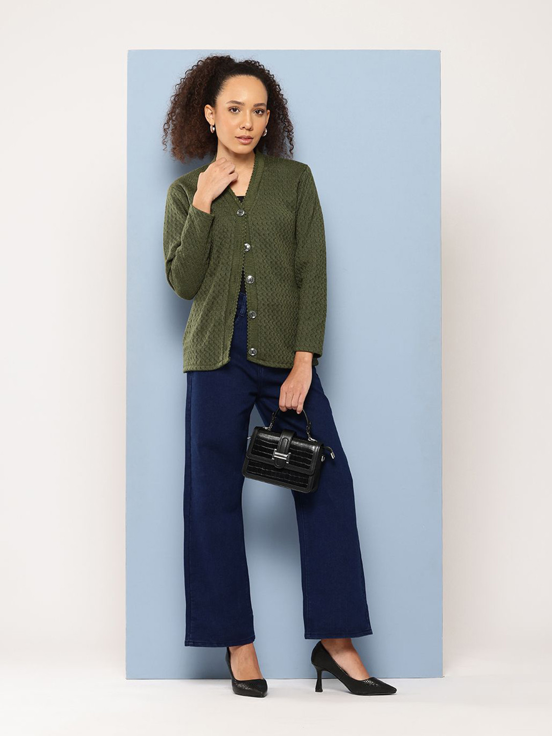 The Roadster Lifestyle Co Self Design Woolen Long Sleeve Cardigan Sweater