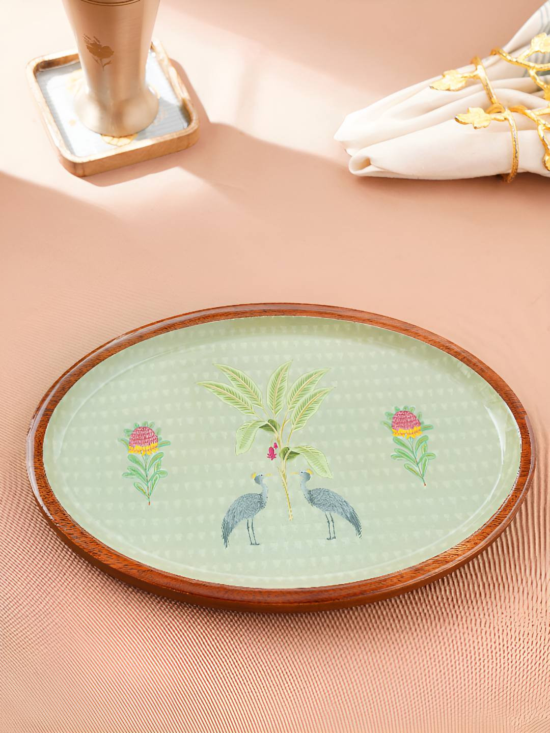 JAYPORE Green & Brown Wood Dishwasher Safe Serving Tray