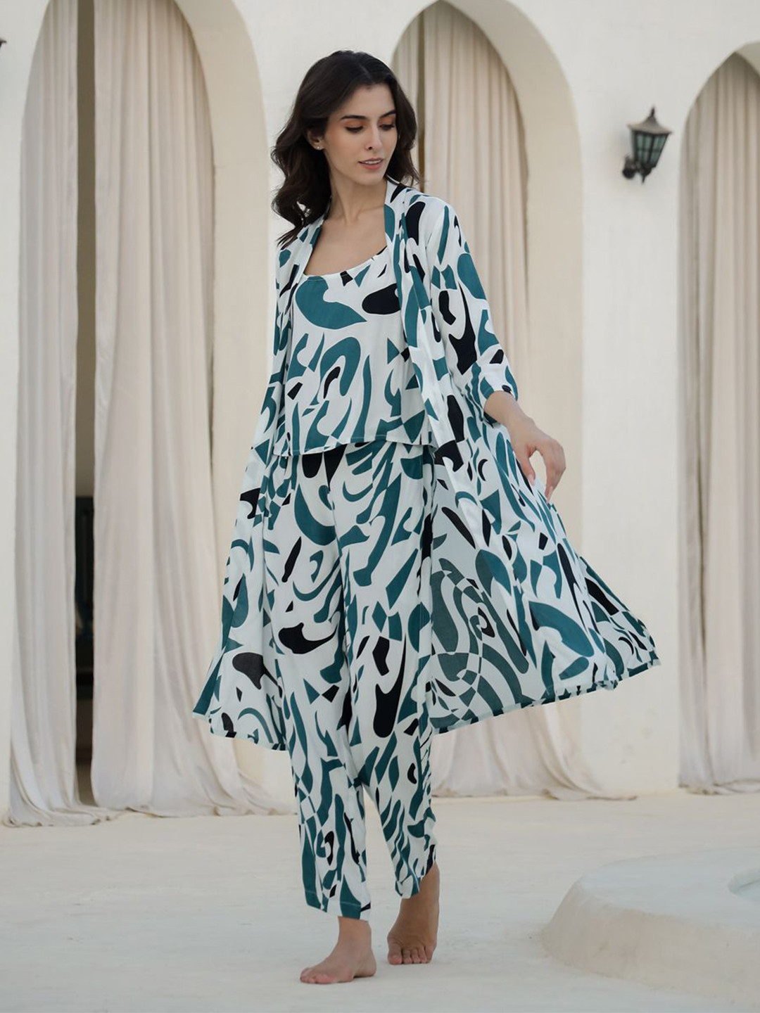 SANSKRUTIHOMES Women Printed 3 Piece Night suit