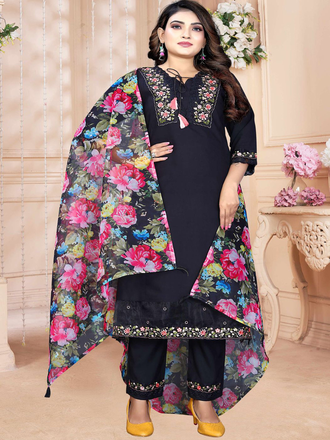 KC Kunj Creation Yoke Design Thread Work Chanderi Cotton Kurta With Pyjama & Dupatta