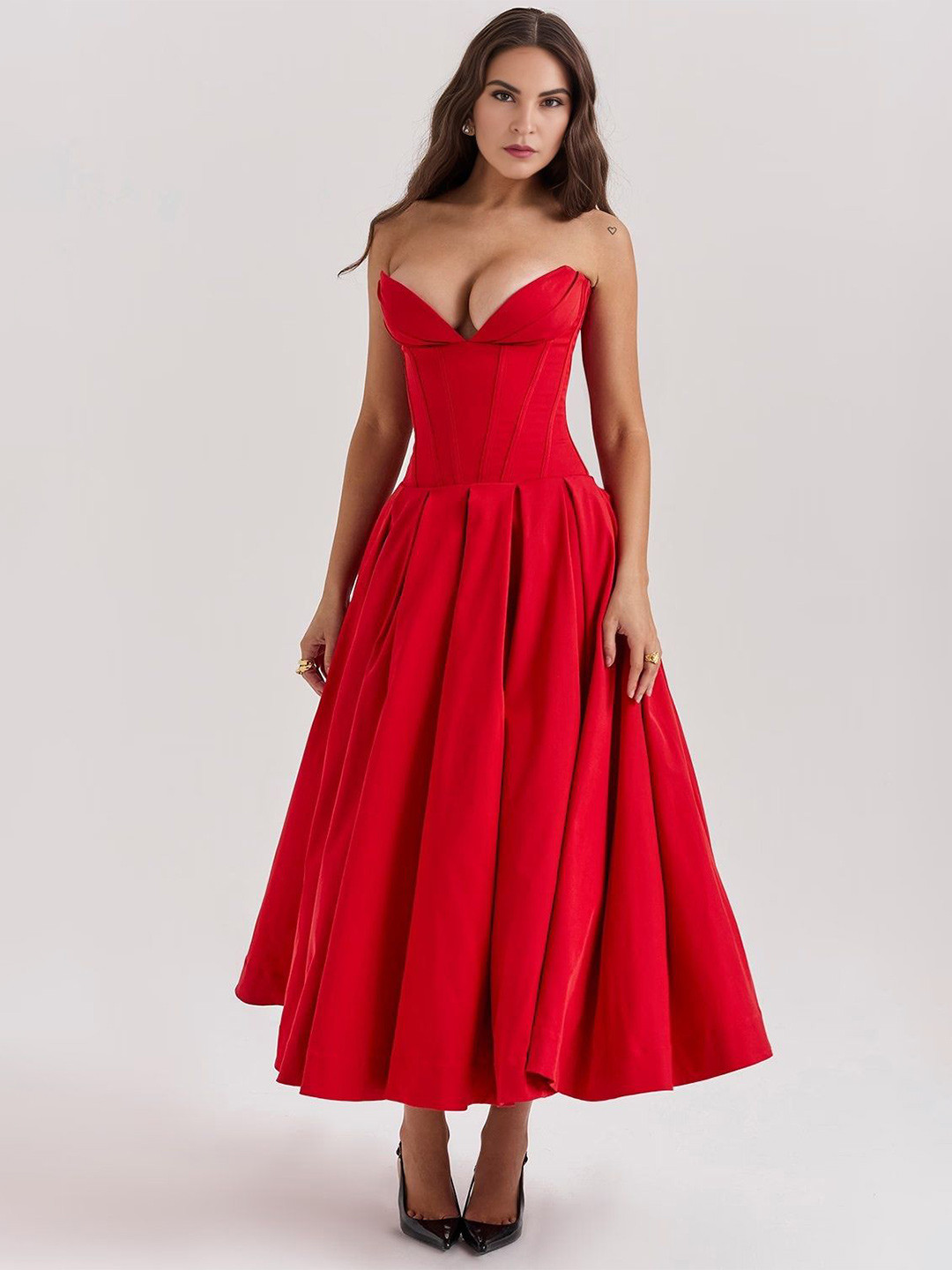 Bee Boe Satin Strapless Corset Maxi Dress