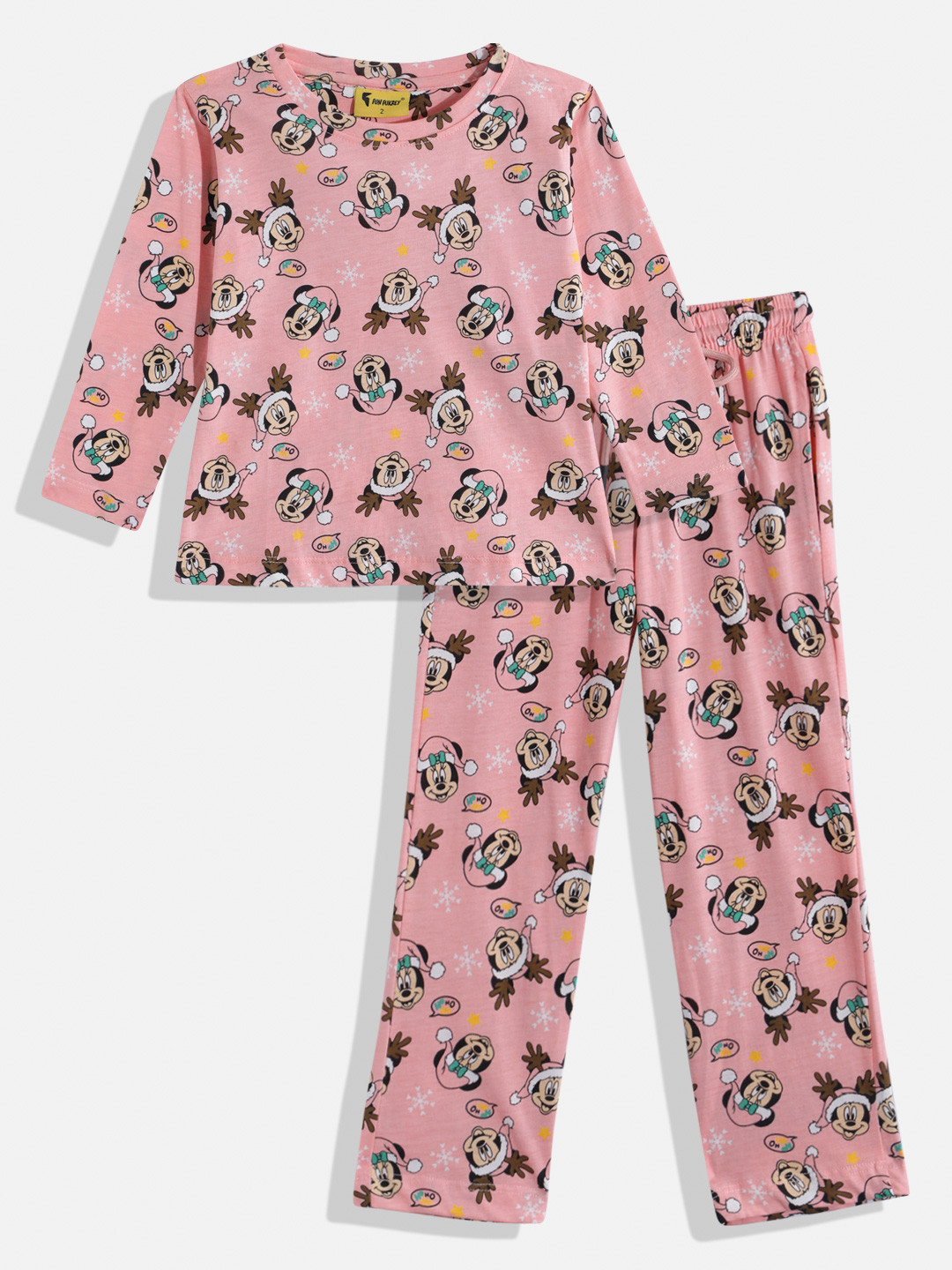 KOKOMO Girls Mickey Mouse Printed Christmas T-shirt with Pyjamas