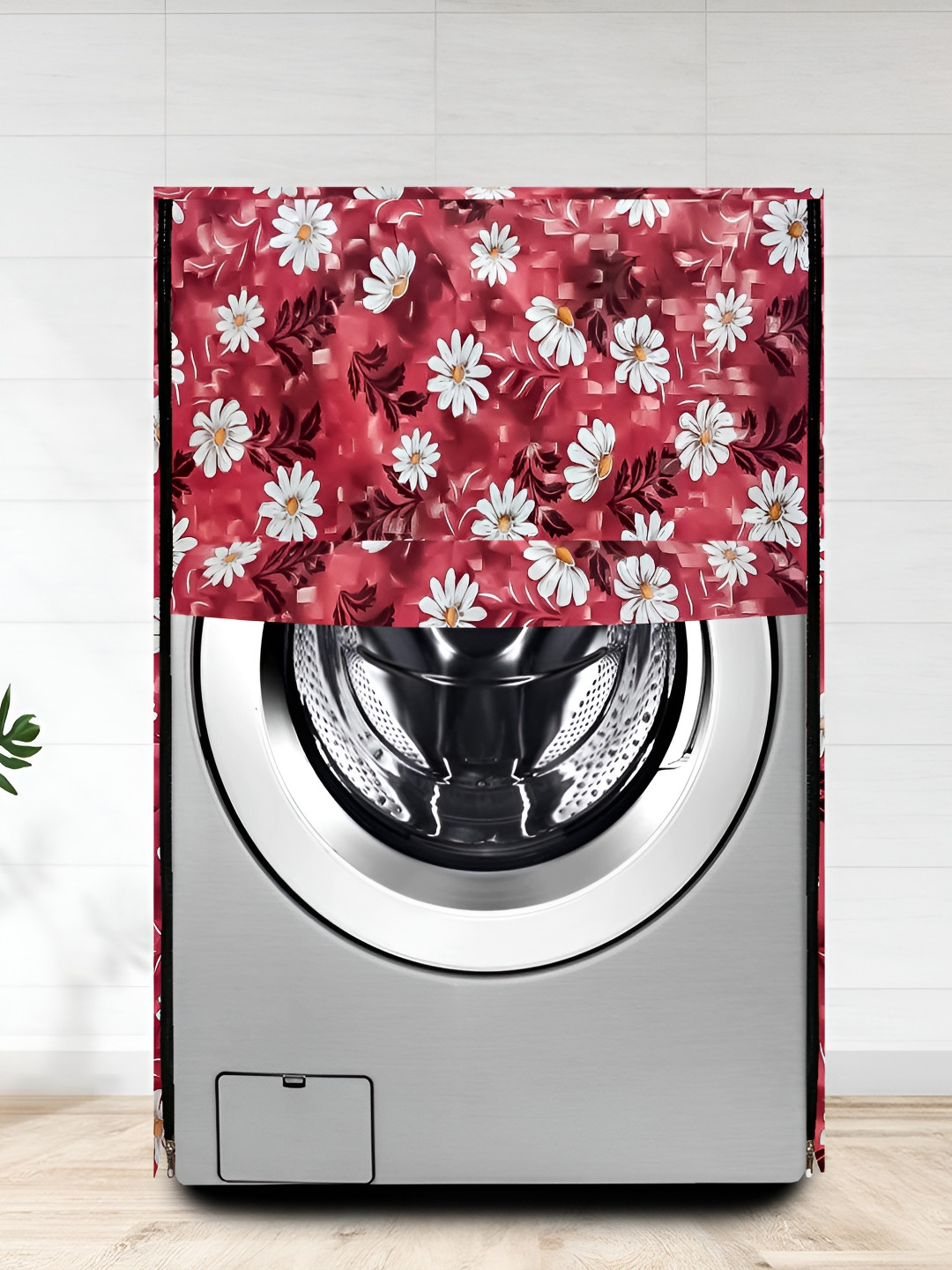 KANUSHI INDUSTRIES Red & White Floral Printed Washing Machine Cover