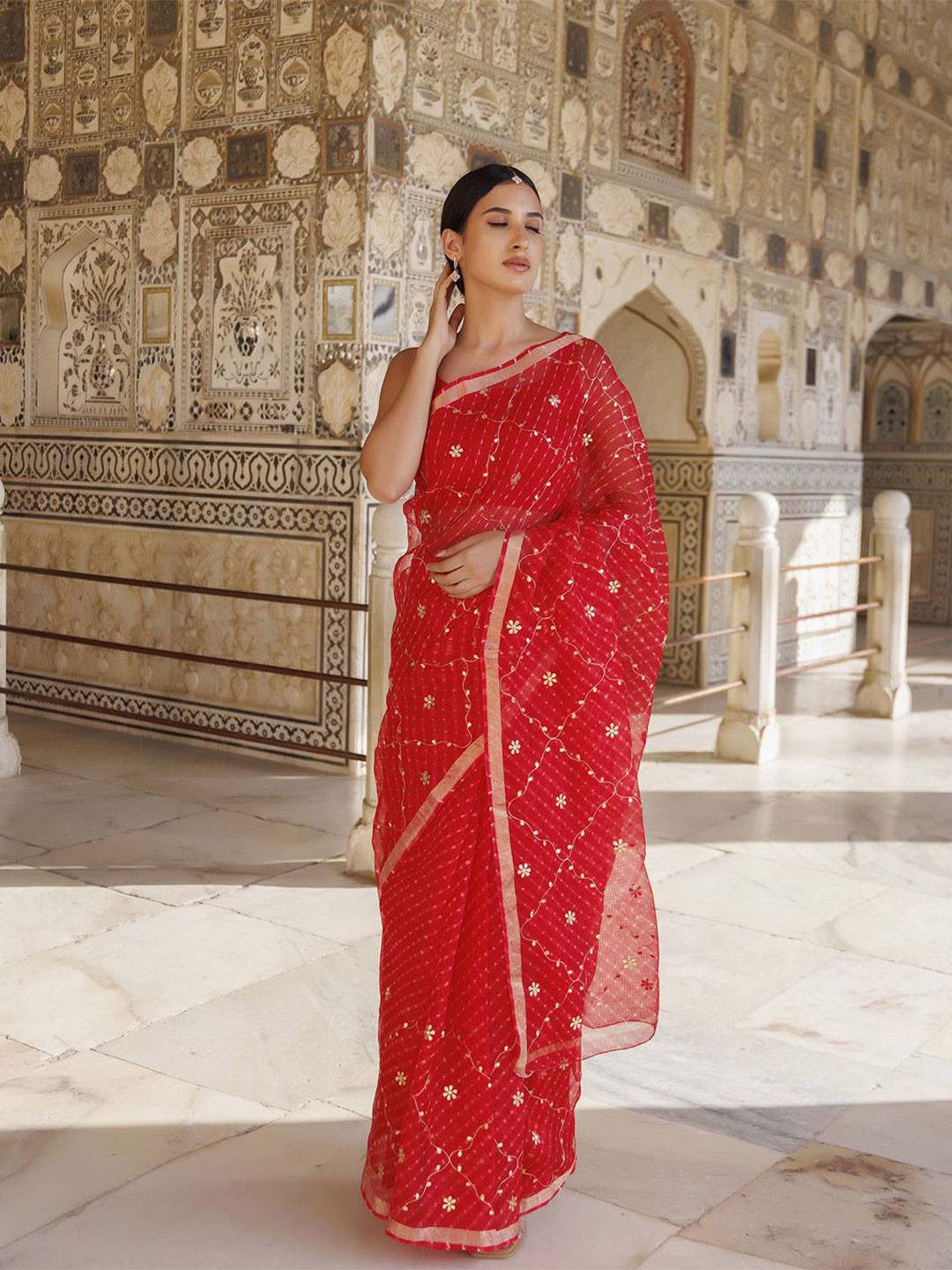 Geroo Luxe Embellished Beads and Stones Kota Saree