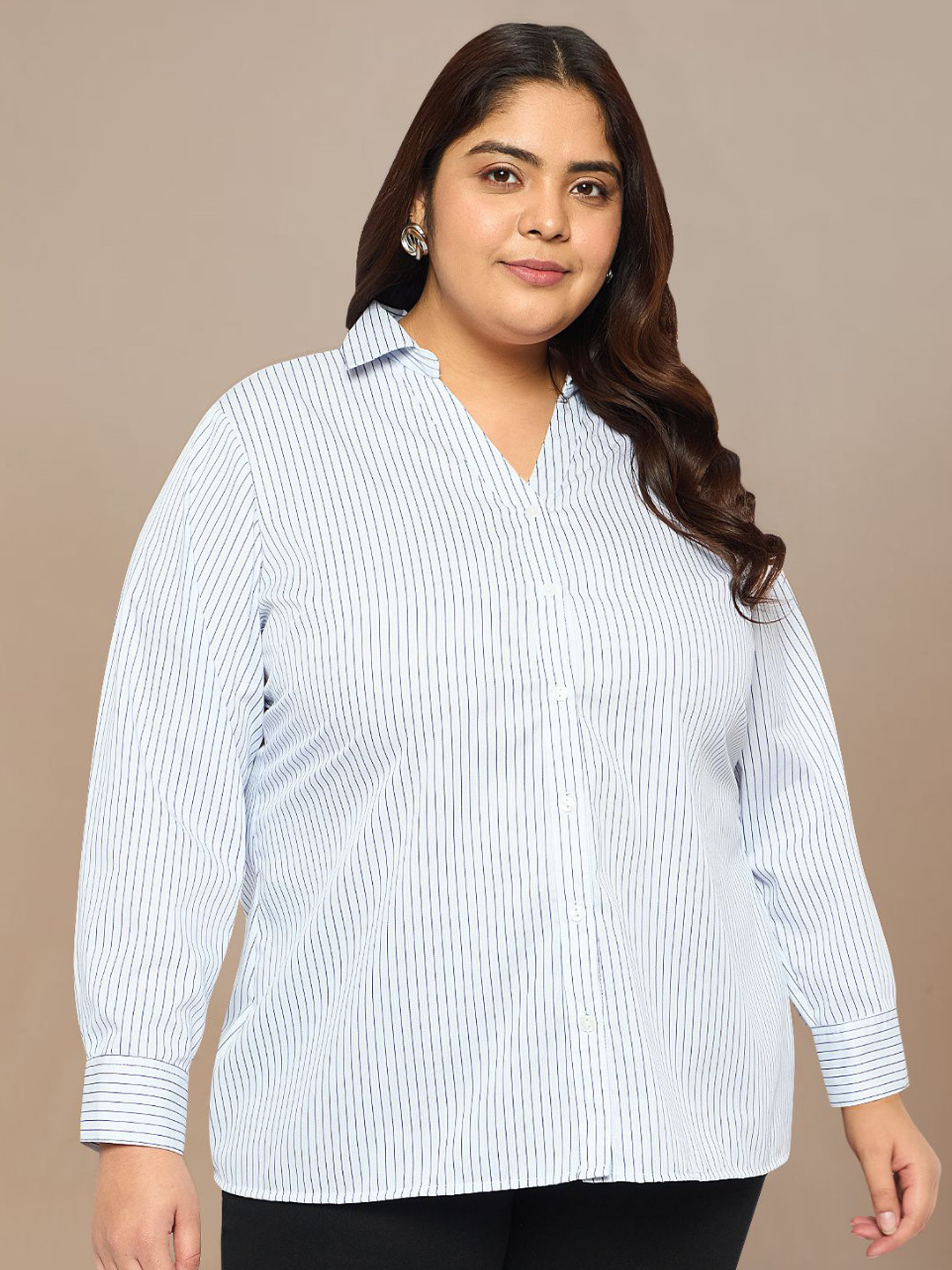 wild U Women Smart Cutaway Collar Vertical Striped Formal Shirt