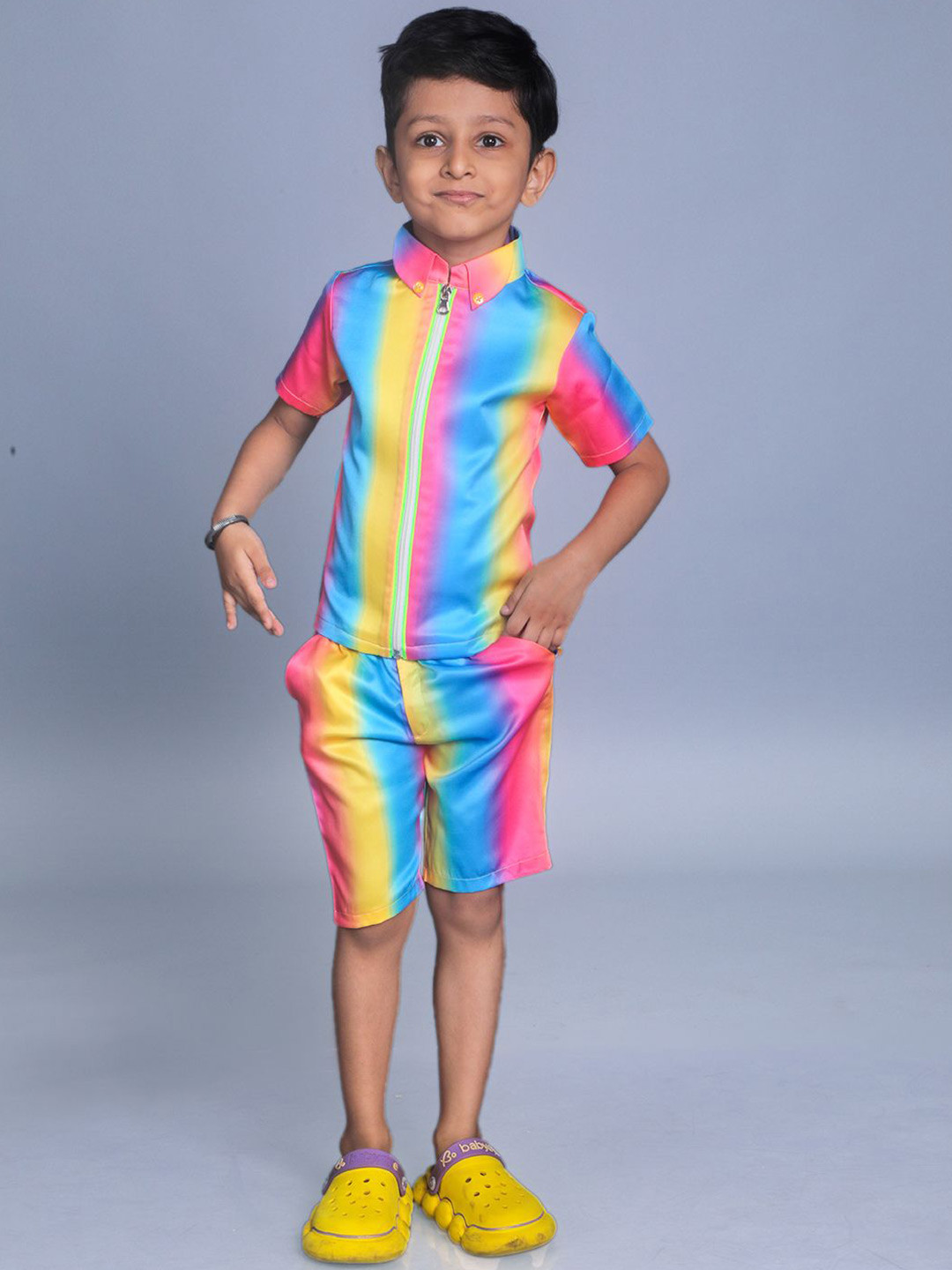 BAYA COUTURE Boys Shirt Collar Colourblocked Party Shirt with Shorts
