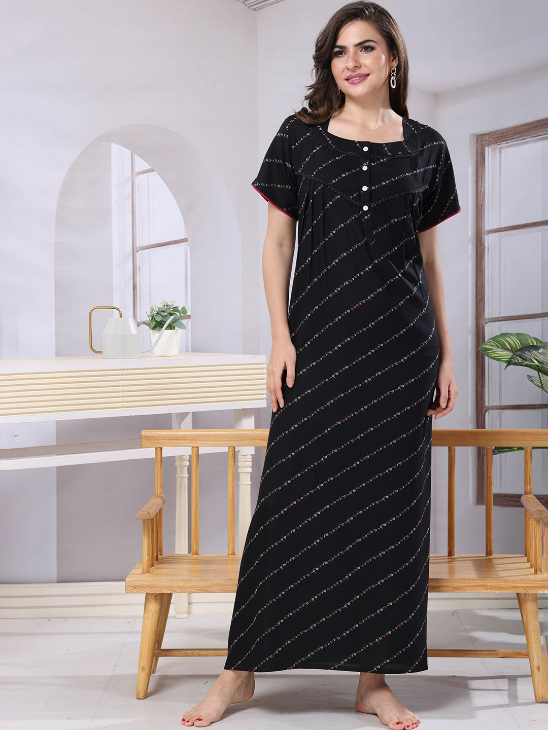 EASY MOM Printed Maxi Nightdress