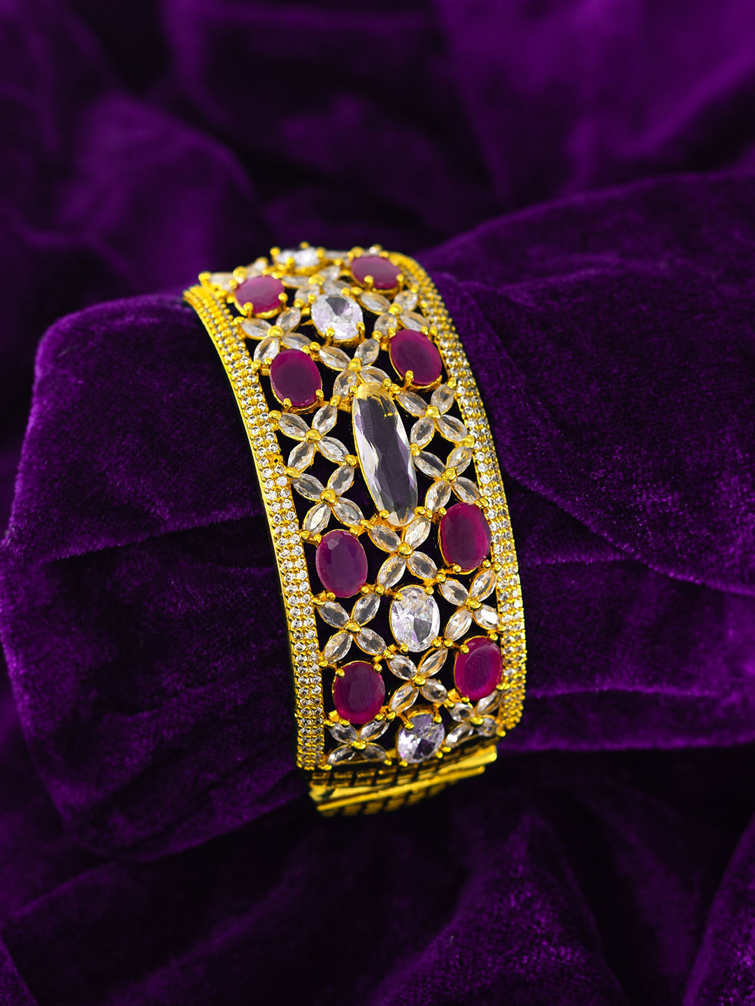 GOLD CASH Gold-Plated American Diamond Adjustable Armlet Bracelet