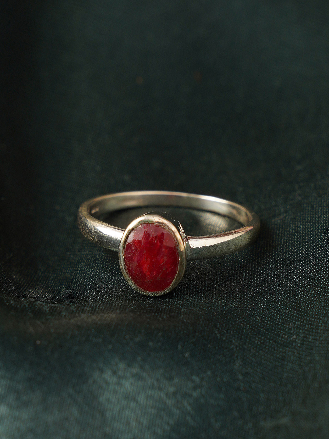 JAYPORE Sterling Silver-Plated Stone Studded Adjustable Finger Ring