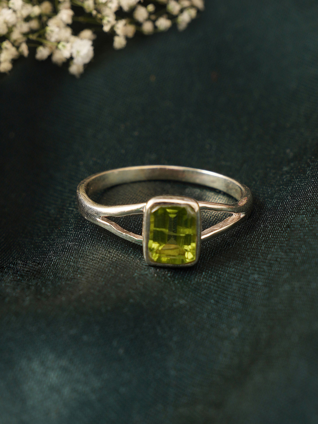 JAYPORE Sterling Silver-Plated Stone-Studded Adjustable Finger Ring