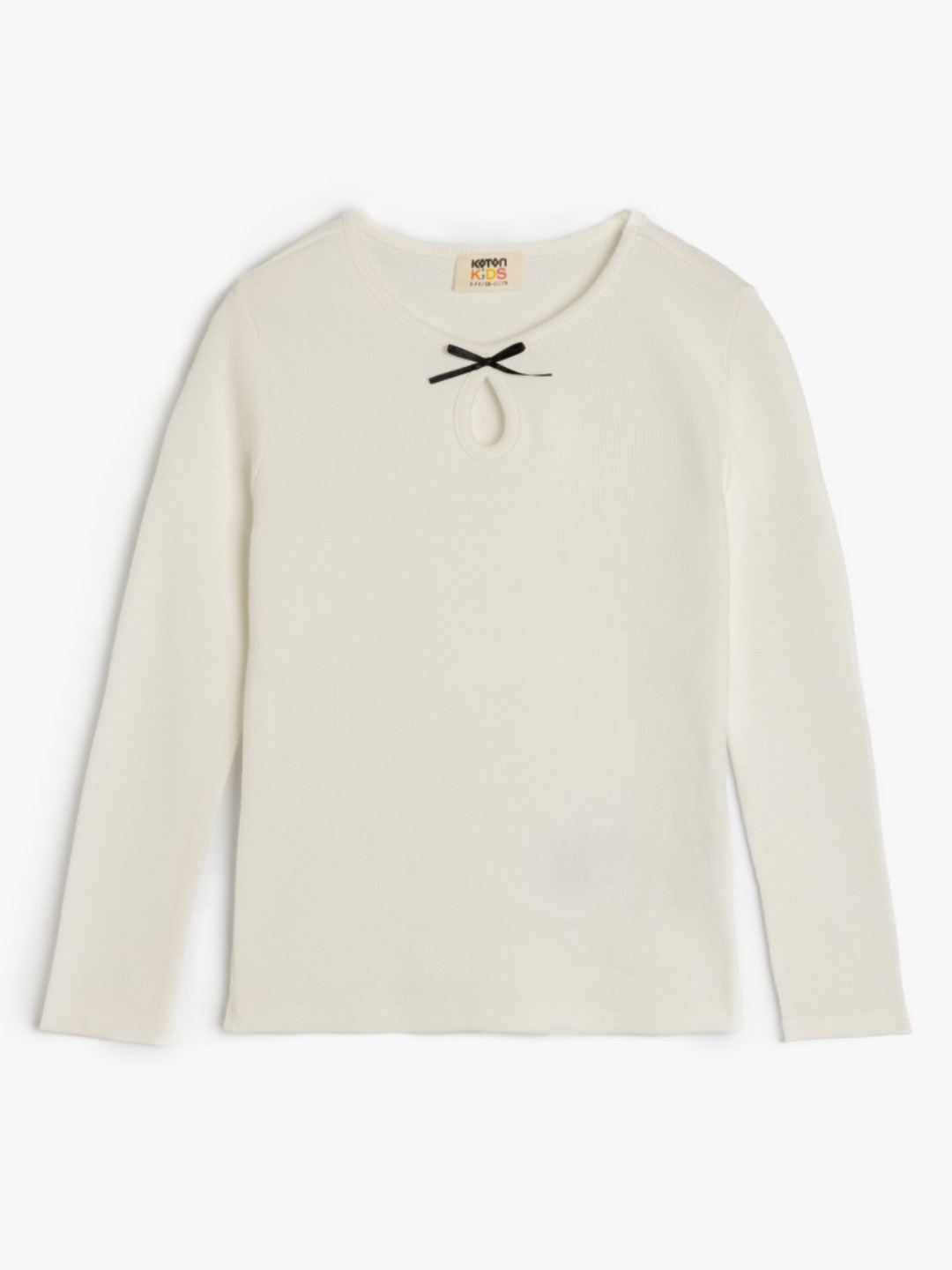 Koton Girls Solid Ribbed Cotton Bow Deatil T-shirt