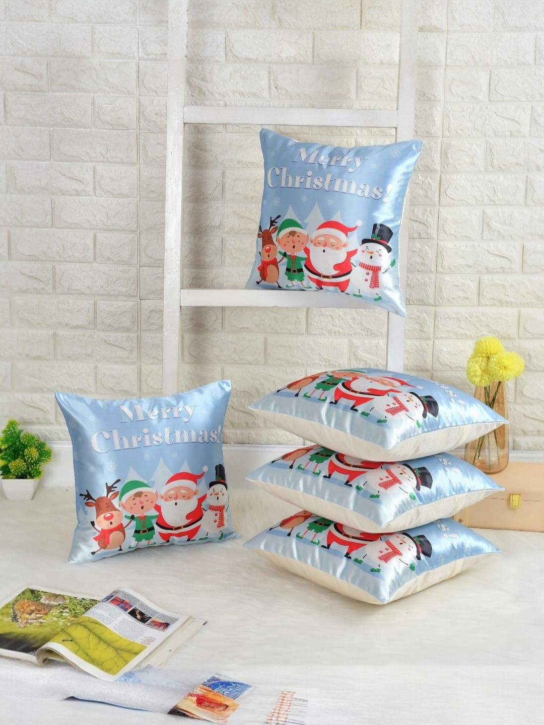BIGGER FISH Polycotton Christmas Conversational Polyester 5 Pcs Cushion Covers - 15.7 x 15.7 In
