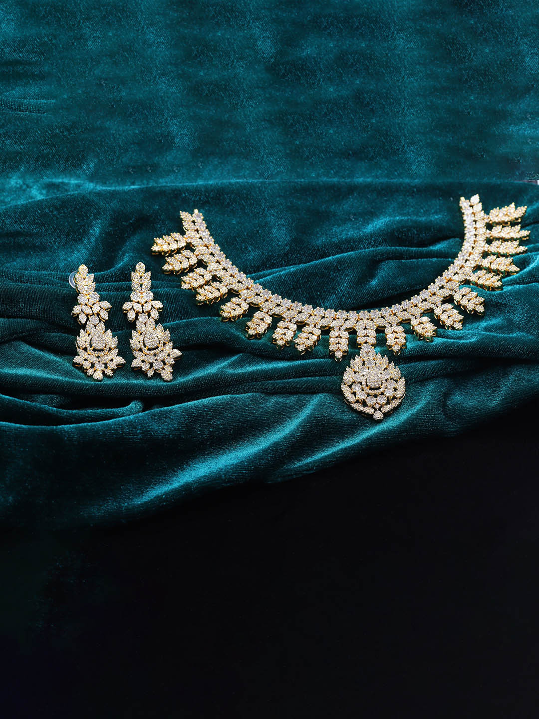 GOLD CASH Gold-Plated American Diamond Stone-Studded Necklace & Earrings