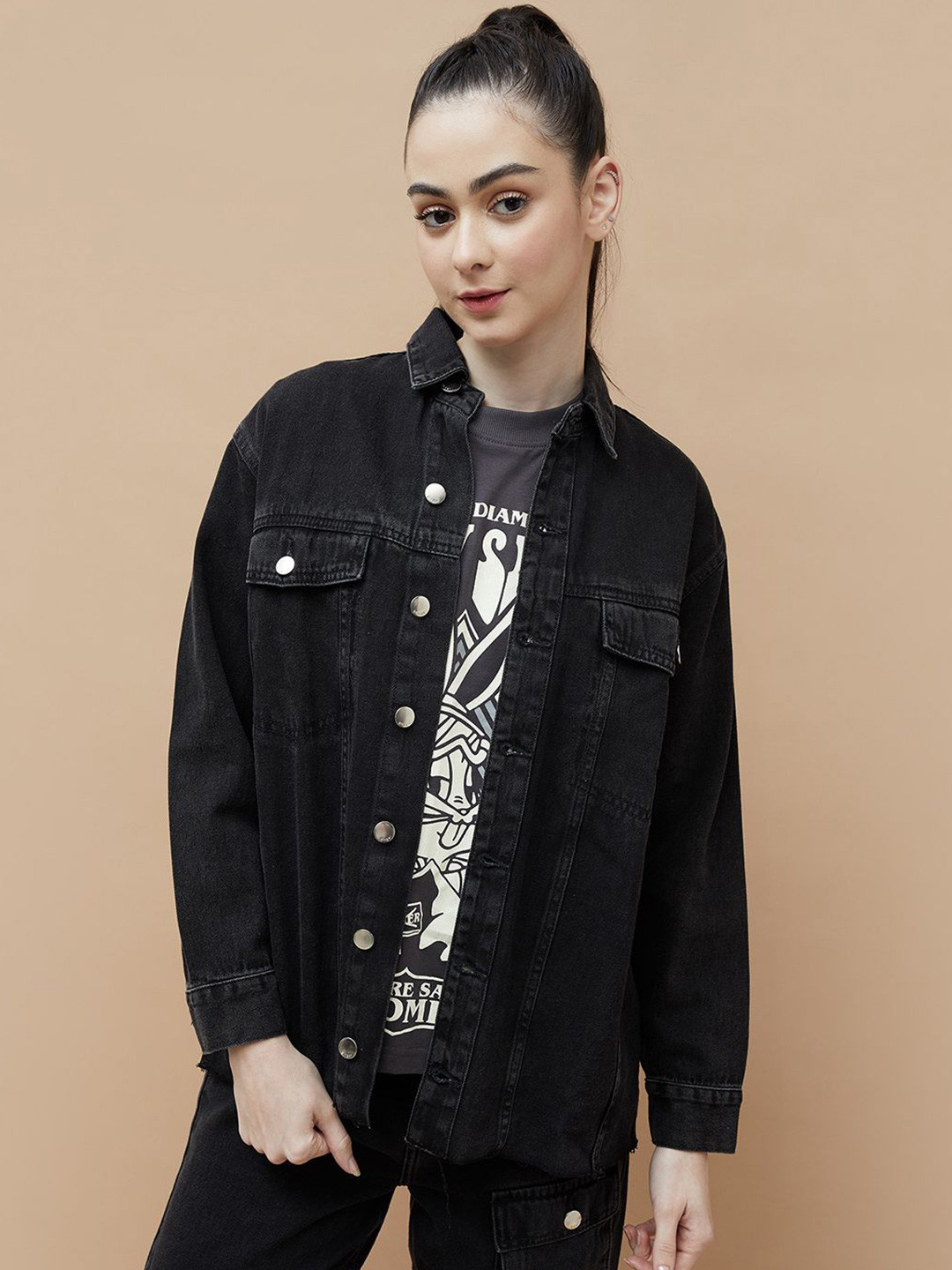 Ginger by Lifestyle Women Cutaway Collar Solid Cotton Relaxed Fit Casual Shirt