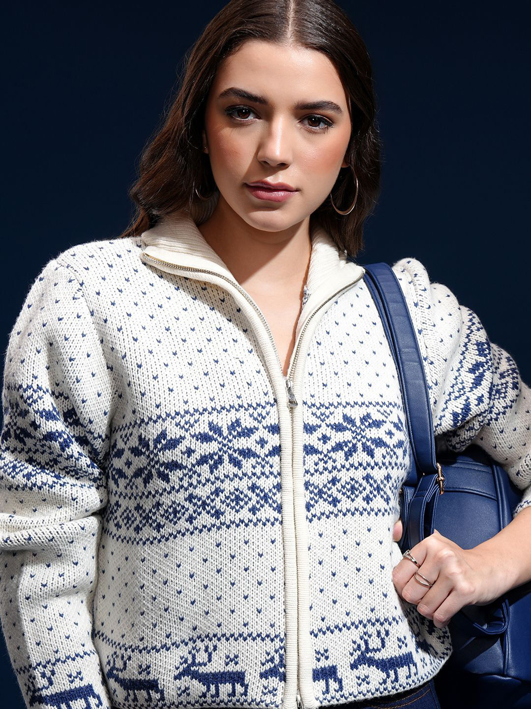 ESPYR By Tokyo Talkies Women High Neck Long Sleeves Cable Knit Sweaters