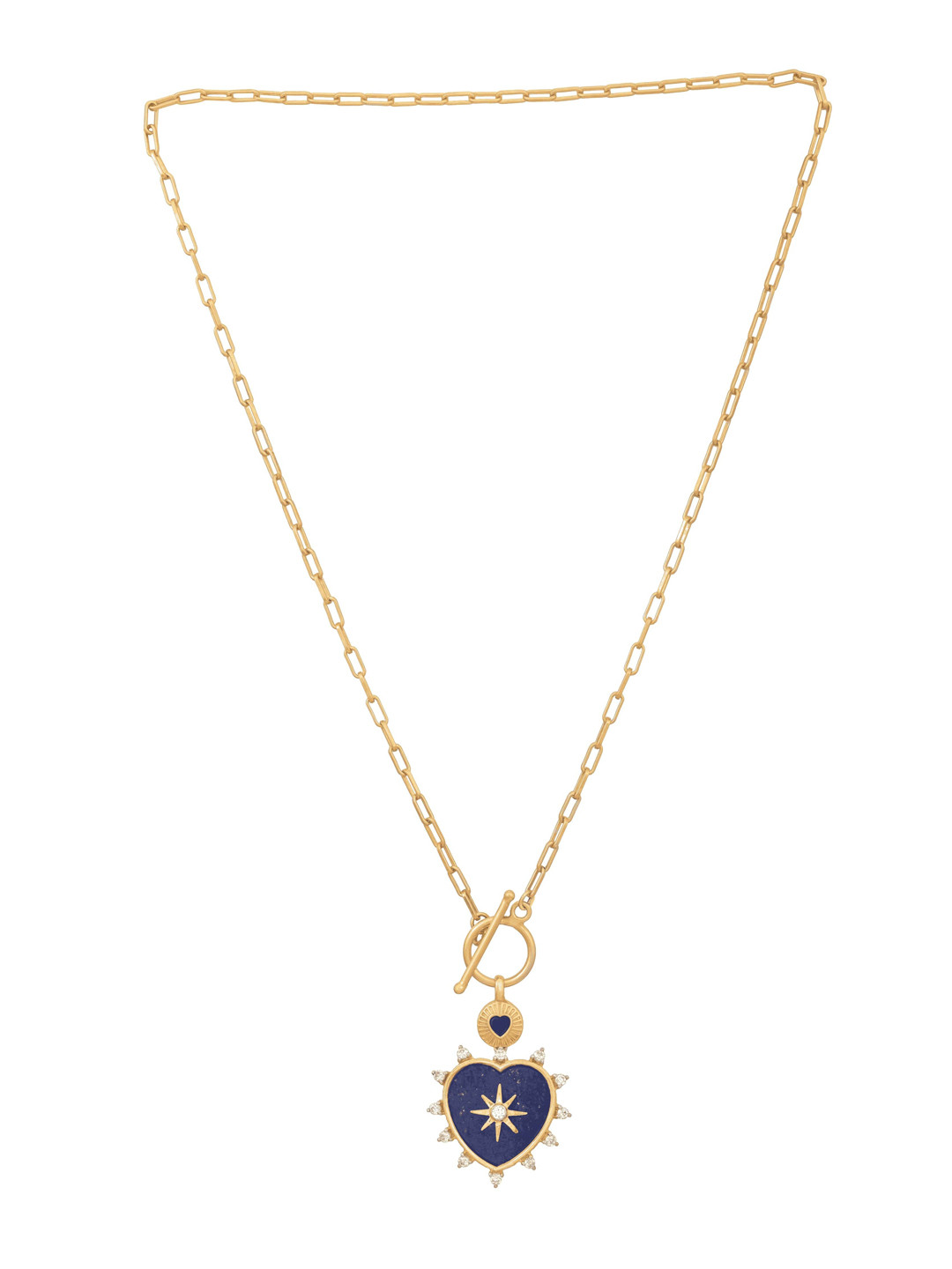 Ruuh Studios 925 Sterling Silver 18KT Gold Plated Lapis Lazuli Studded Pendant & Chain