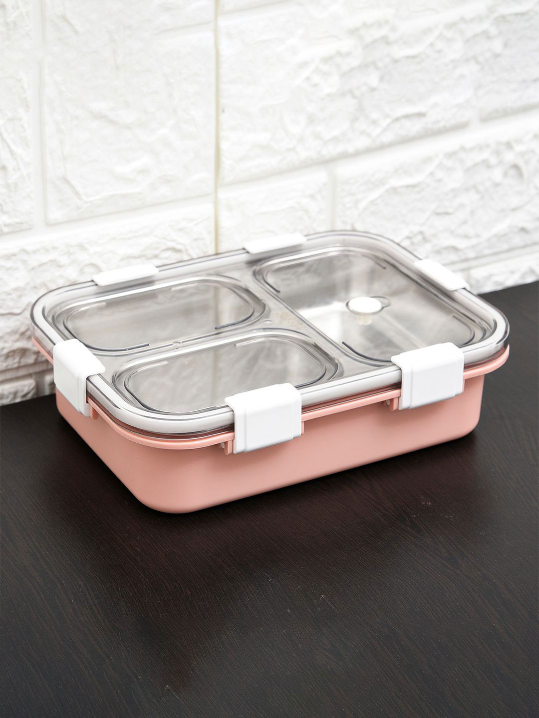 Kuber Industries SUS304 Pink Solid Plastic Safe Pack 4PCs Lunch Box With Spoon and Fork