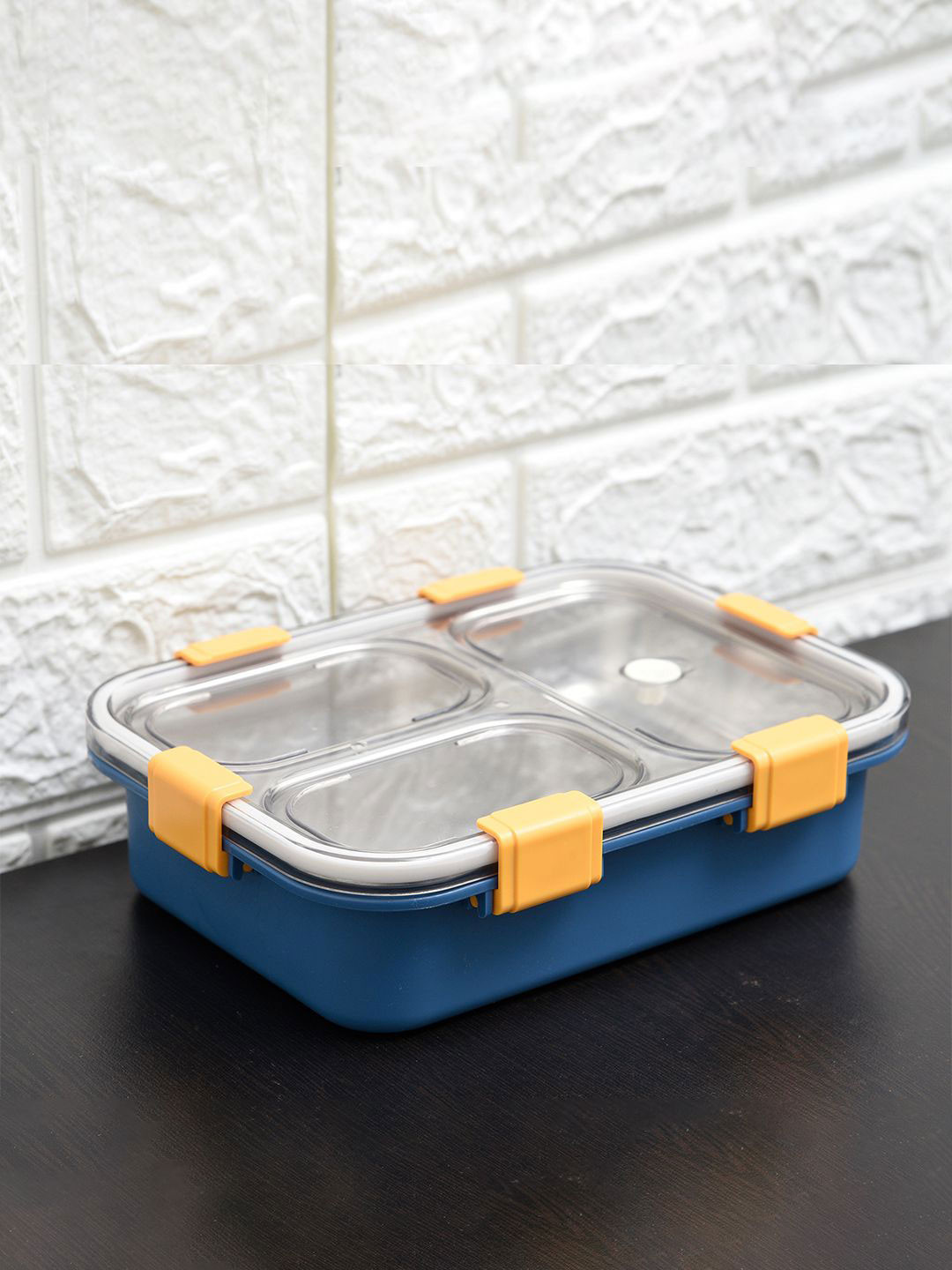 Kuber Industries SUS304 Blue Solid Plastic Safe Pack 4PCs Lunch Box With Spoon and Fork