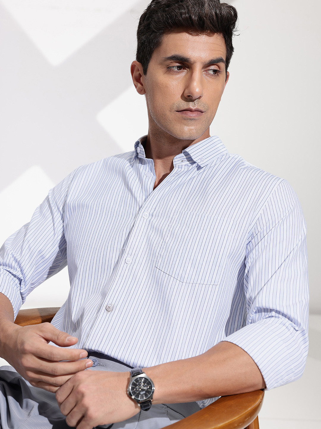 encore by INVICTUS Vertical Stripes Button-Down Collar Formal Shirt