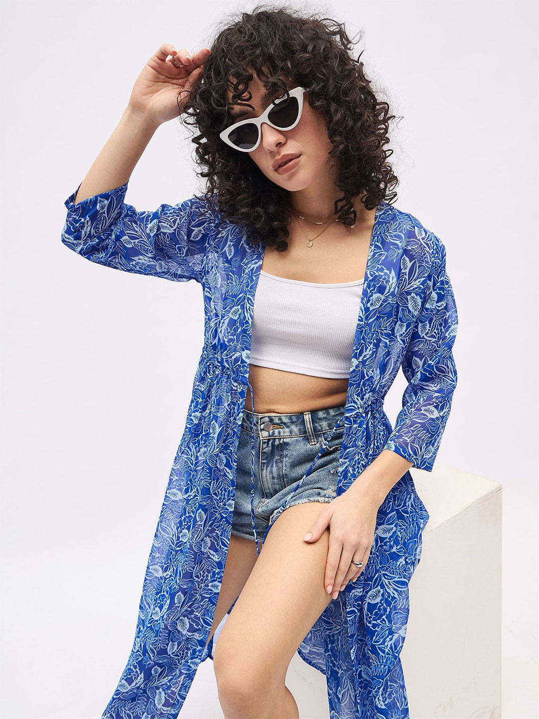 DressBerry Floral Printed Party Longline Open Front Shrug