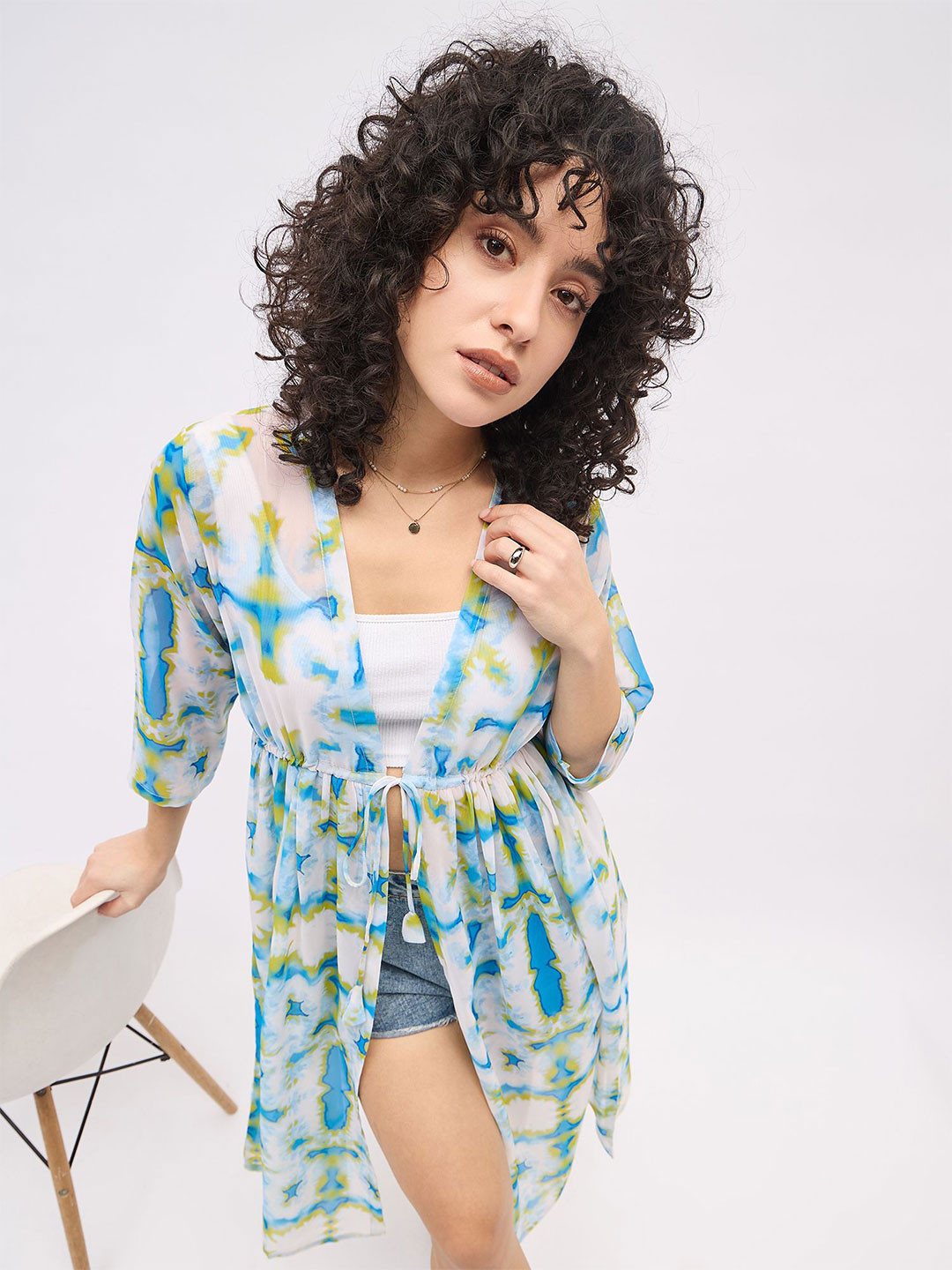 DressBerry Floral Printed Party Longline Open Front Shrug