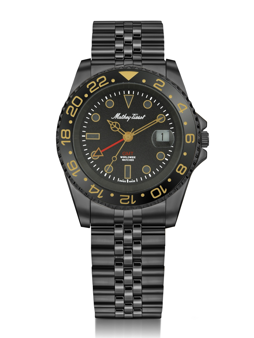 Mathey-Tissot Swiss Made Vintage GMT Black Dial Analog  Watch For Men -  H903NN