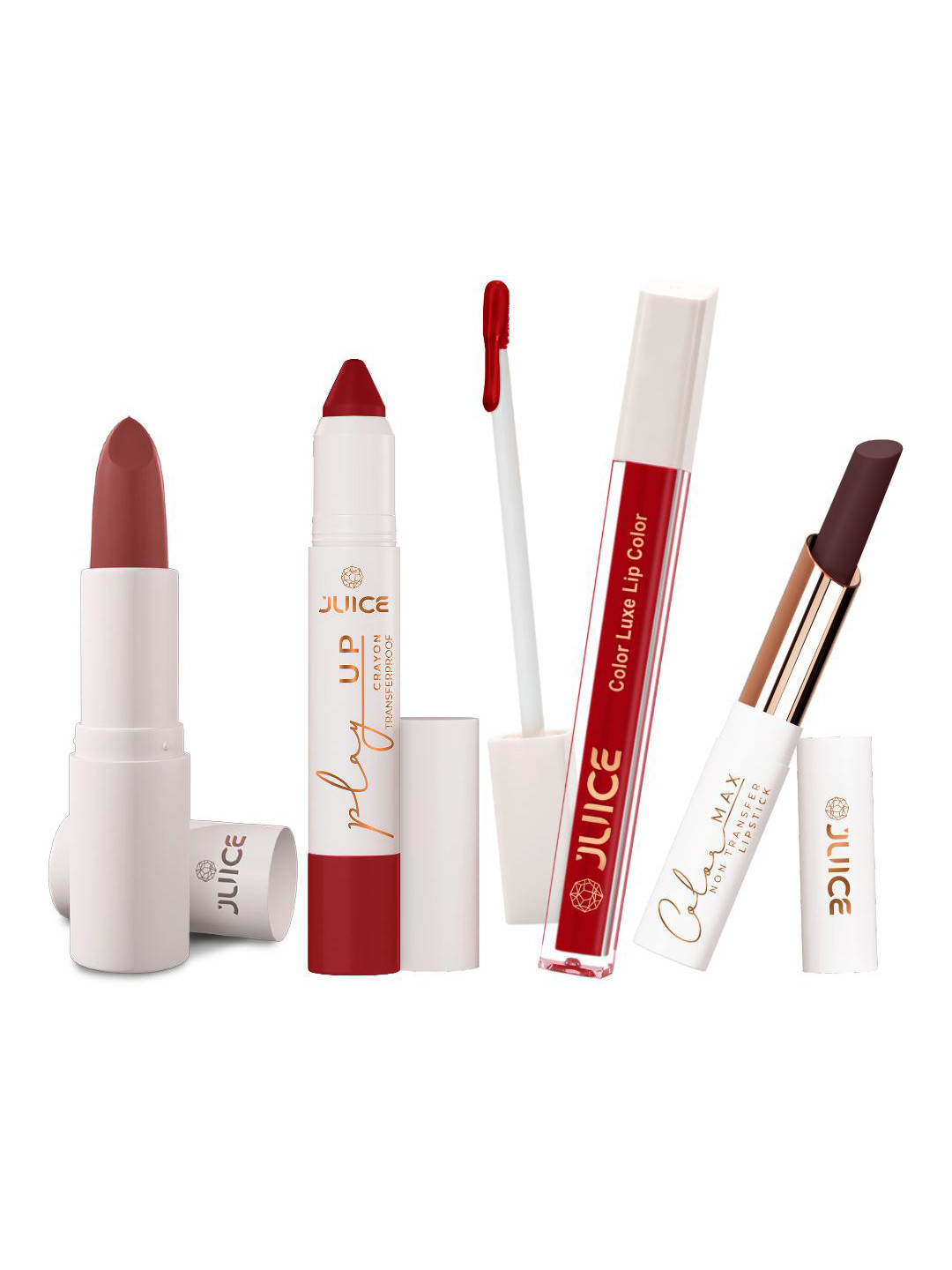 JUICE Set Of 4 Play Up Color Luxe Color Max Lipstick- 11.8 g Each- M21- MCR09 -M07- M04