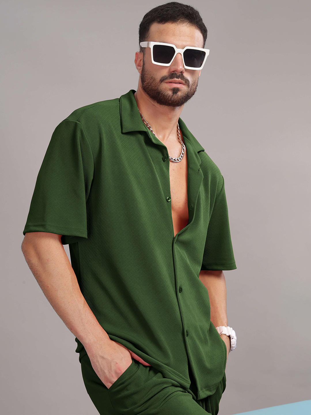 TRIBE Shirt Collar Short Sleeves Shirt With Shorts