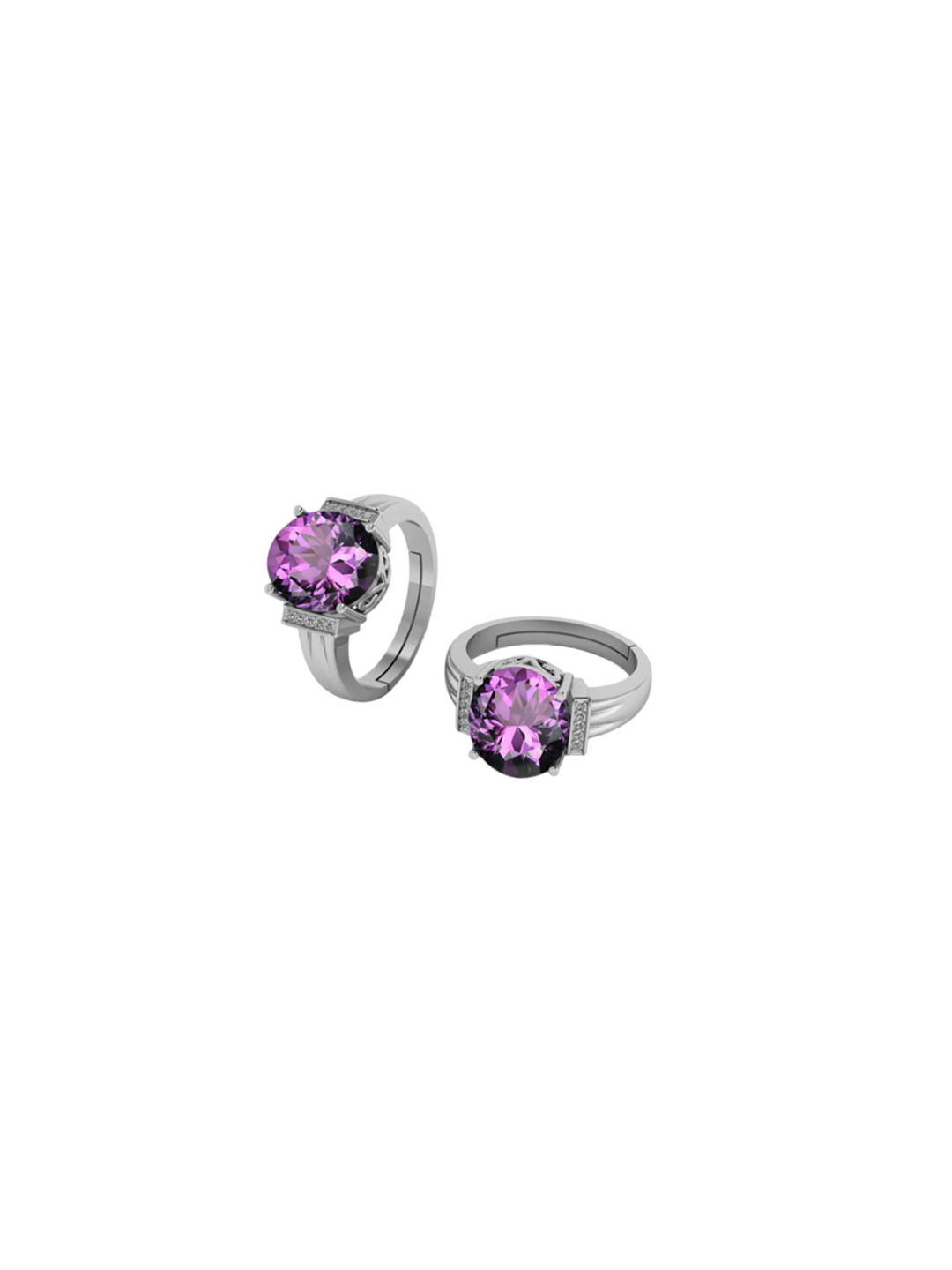 LMDPRAJAPATIS Unisex 11.00 Carat Amethyst Purple Gemstone Silver Adjutable Ring For Men And Women