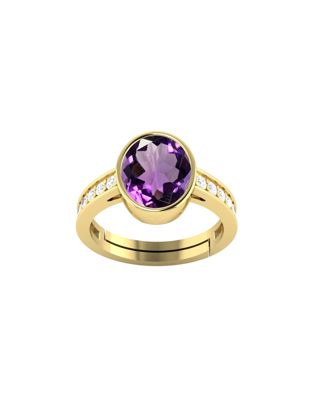 LMDPRAJAPATIS Unisex 10.25 Ratti/ 9.25 Carat Certified Amethyst Stone Adjustable Gold Plated Ring For Women's