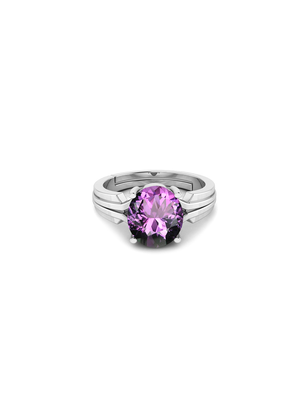 LMDPRAJAPATIS Unisex 8.25 Ratti 7.50 Carat Natural Amethyst Katela Jamuniya Stone Silver Ring For Men And Women