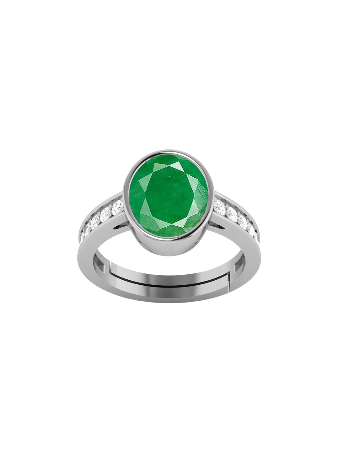 LMDPRAJAPATIS Unisex 9.25 Ratti/ 8.25 Carat A+ Quality Emerald Panna Gemstone Silver Ring For Women's And Men