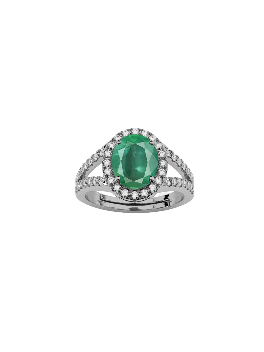 LMDPRAJAPATIS Unisex 3.25 Ratti 2.50 Carat Natural Emerald Birthstone Zirconia Silver Ring With Lab Certificate