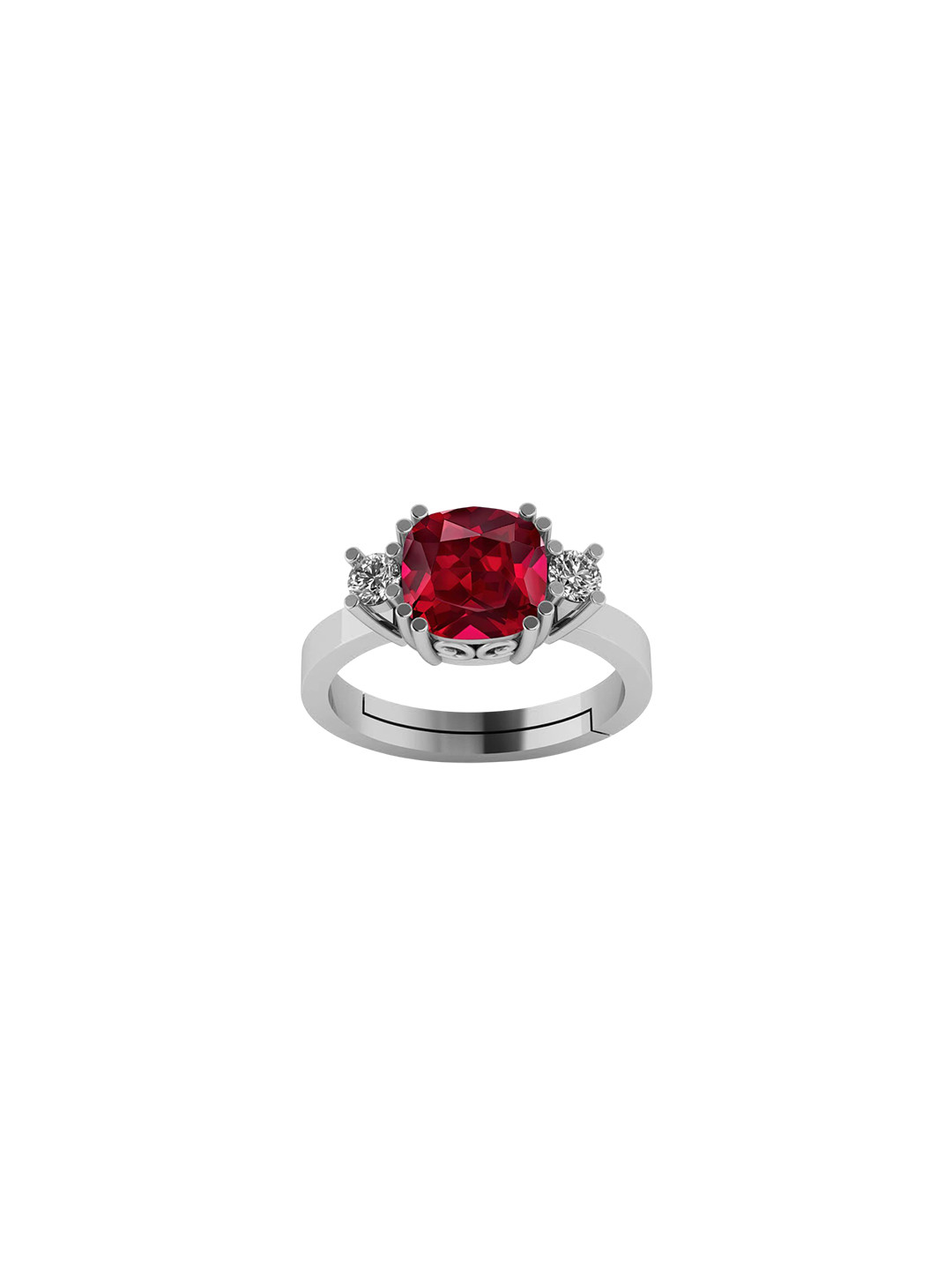 LMDPRAJAPATIS Unisex 3.25 Ratti 2.50 Carat Natural Red Ruby Cushion Cut Silver Adjustable Ring For  And Women