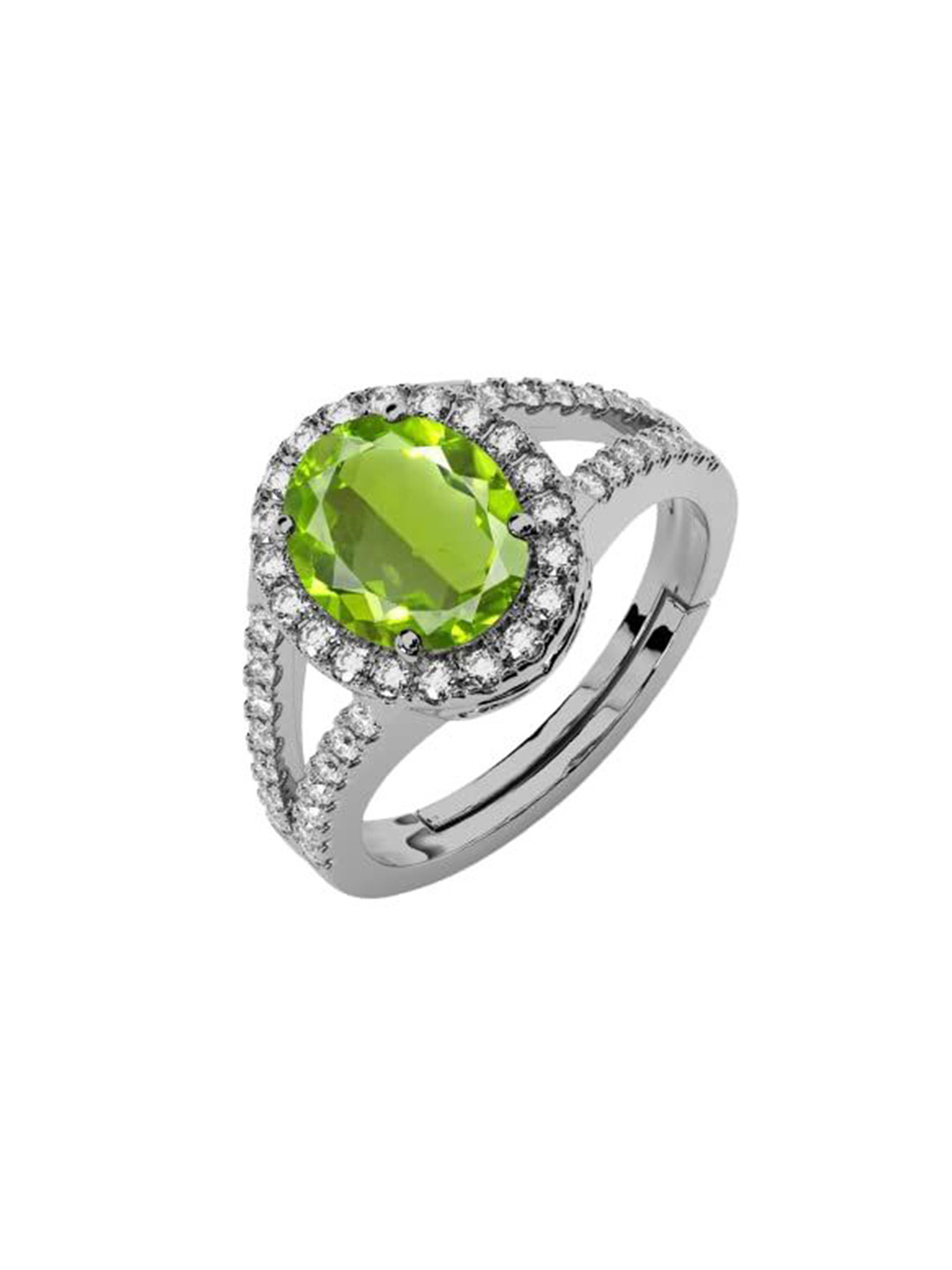 LMDPRAJAPATIS Unisex 11.25 Ratti 10.50 Carat Natural Peridot Cubic Zirconia Silver Adjustable Rings For Women's