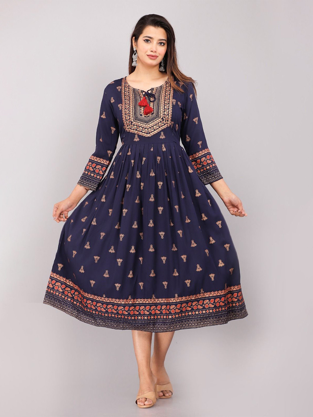Vorcia Febtex Printed Fit & Flared Midi Maternity Ethnic Dresses