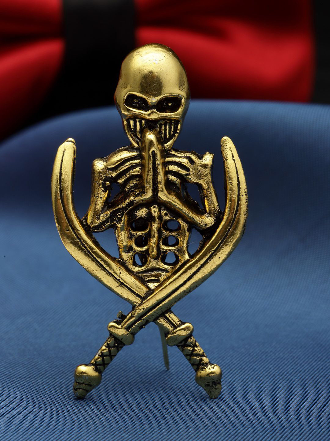 Sanjog Men Skull & Sword Wing Antique Gold Plated Oxidised Brooch