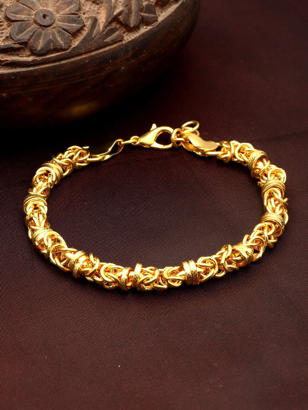Sanjog Men Brass Gold-Plated Link Chain Statement Bracelet
