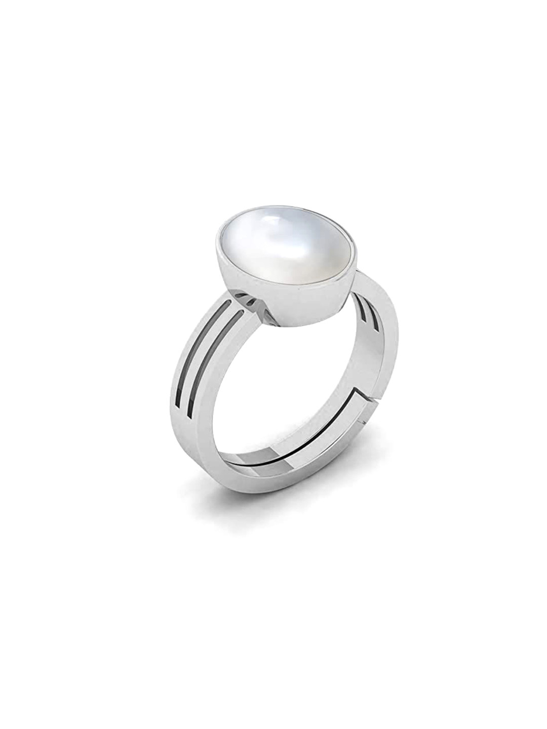 LMDPRAJAPATIS Unisex 5.25 Ratti / 4.50 Carat Natural Pearl Stone Silver Adjustable Ring For Men And Women