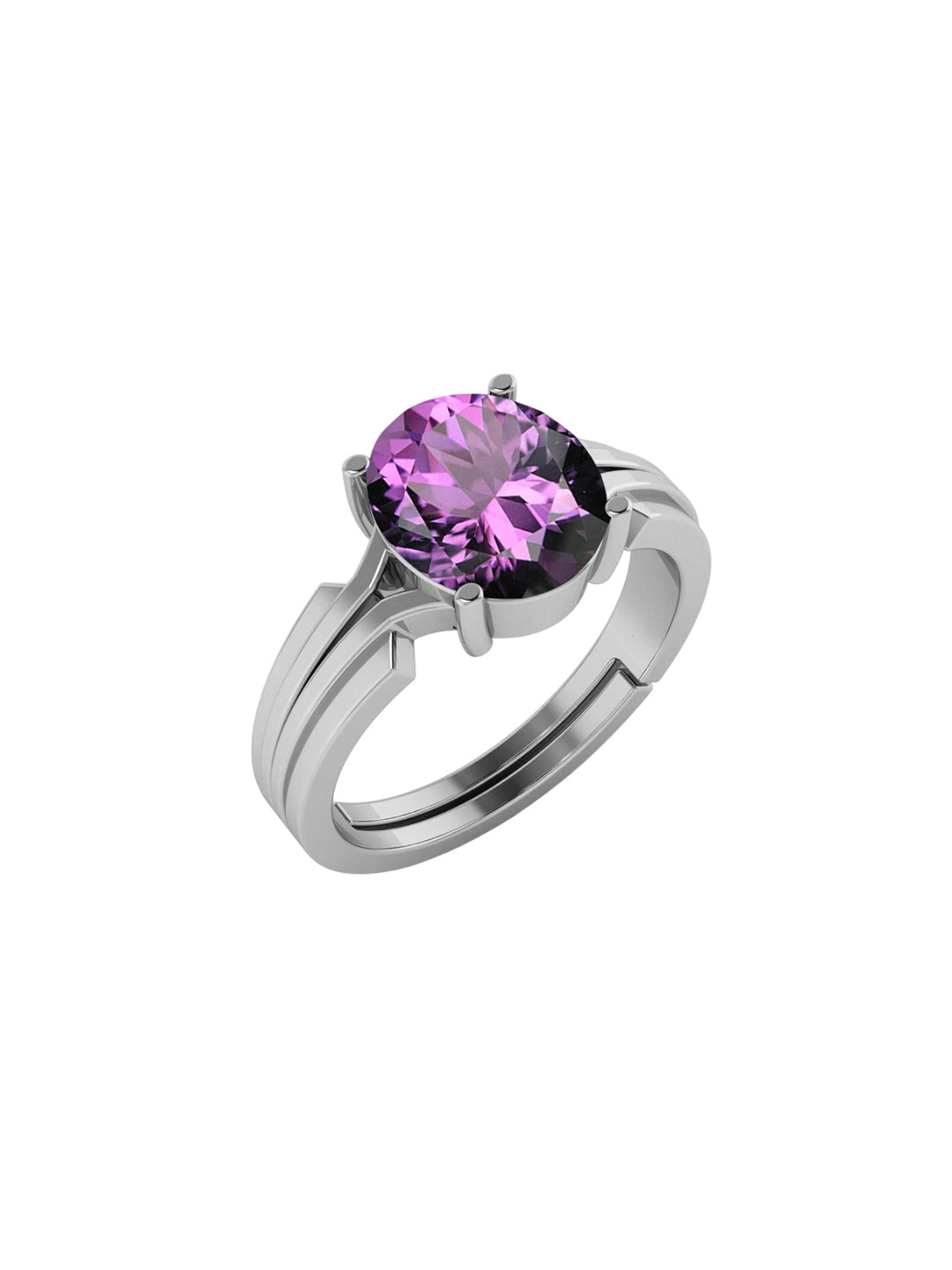 LMDPRAJAPATIS Unisex 8.25 Ratti 7.50 Carat Natural Amethyst Katela Jamuniya Stone Silver Ring For Men And Women
