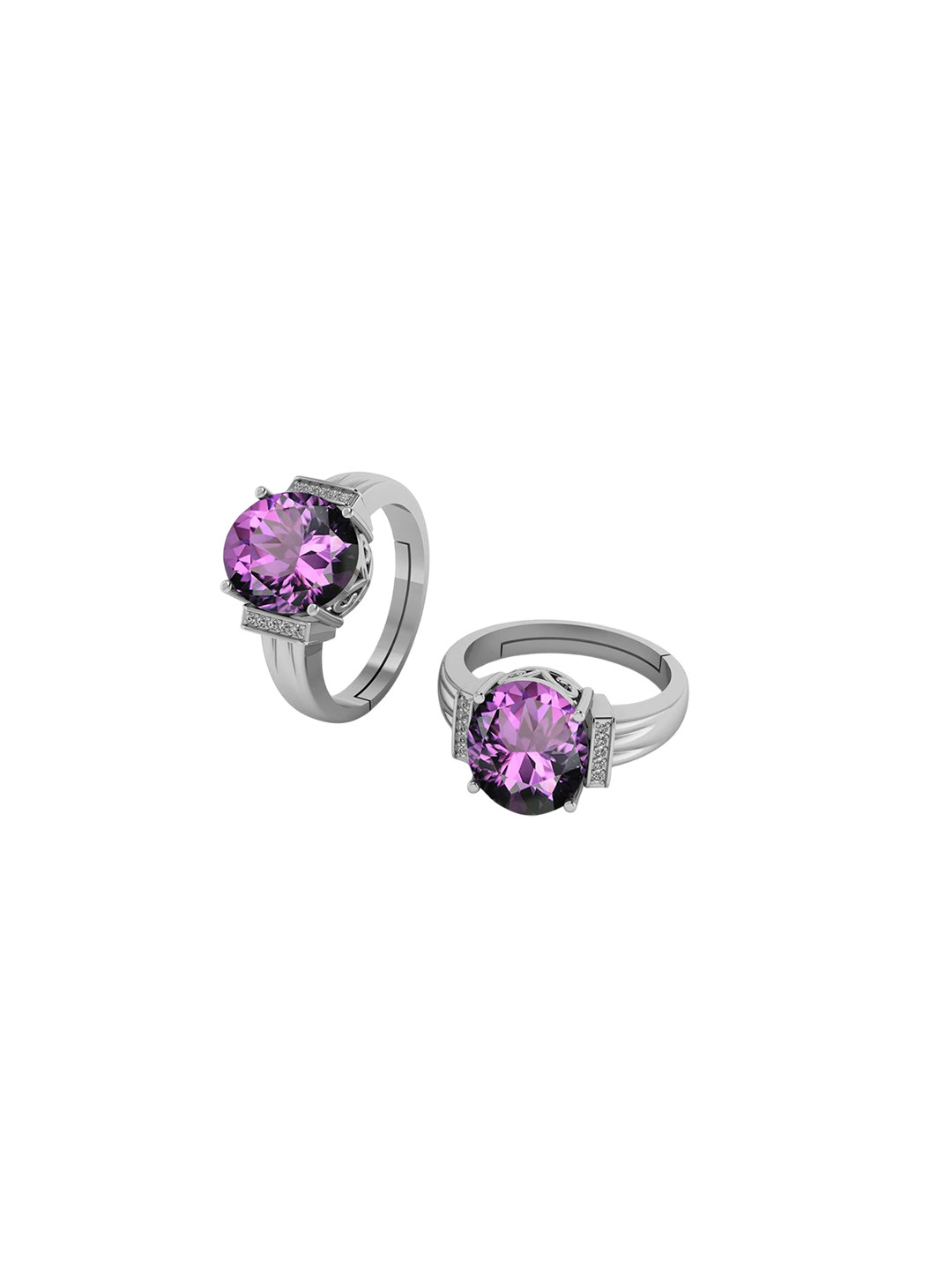 LMDPRAJAPATIS Unisex 11.00 Carat Amethyst Purple Gemstone Silver Adjutable Ring For Men And Women