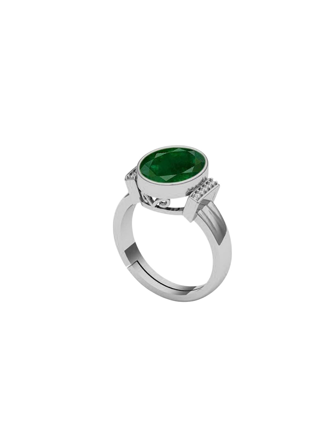 LMDPRAJAPATIS Unisex 2.25 Ratti 1.50 Carat Emerald Birthstone Silver Adjustable Ring For Men And Women