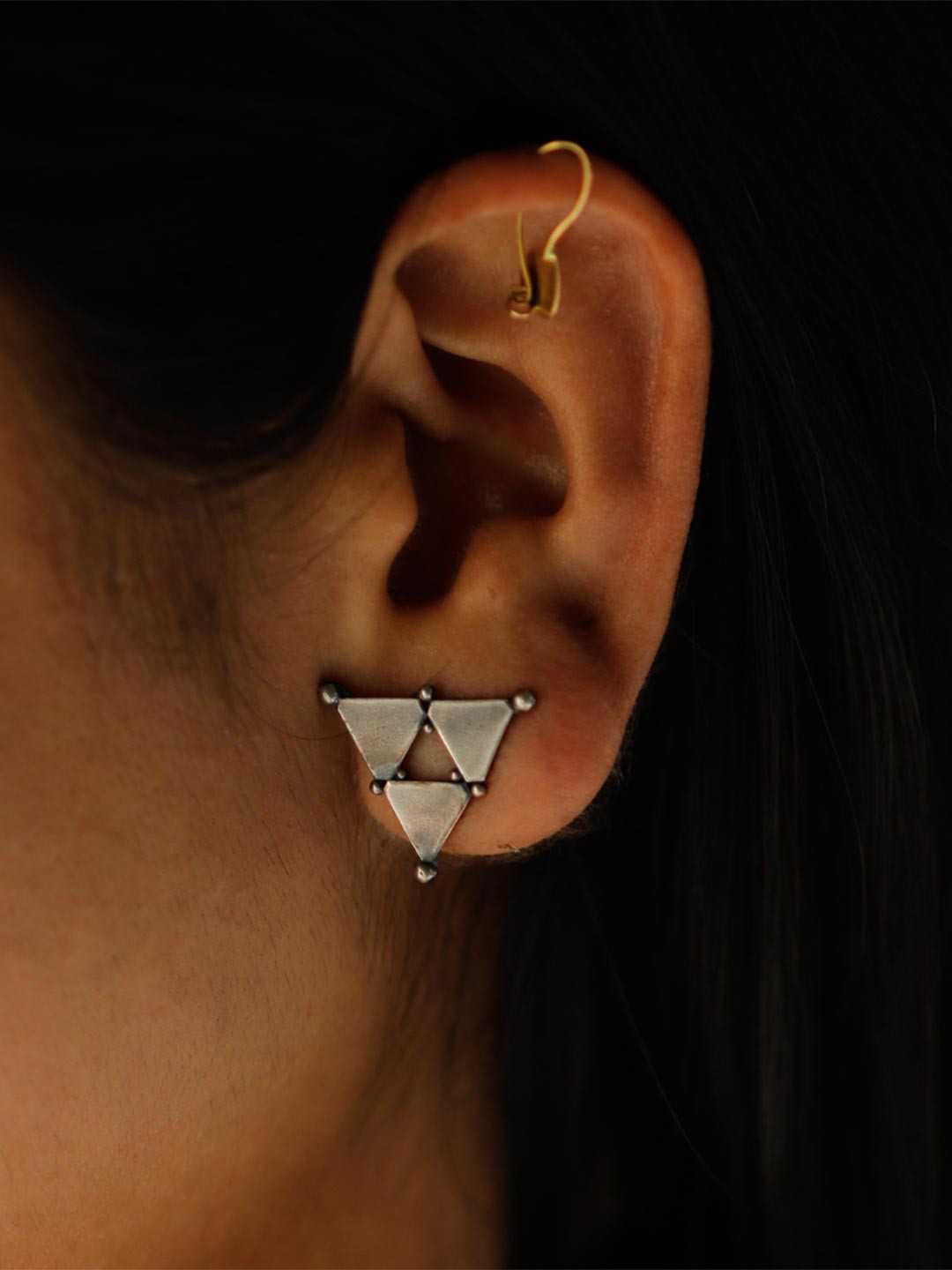 House of Aadyaa 925 Sterling Silver Straight and Slant Oxidised Studs Earrings